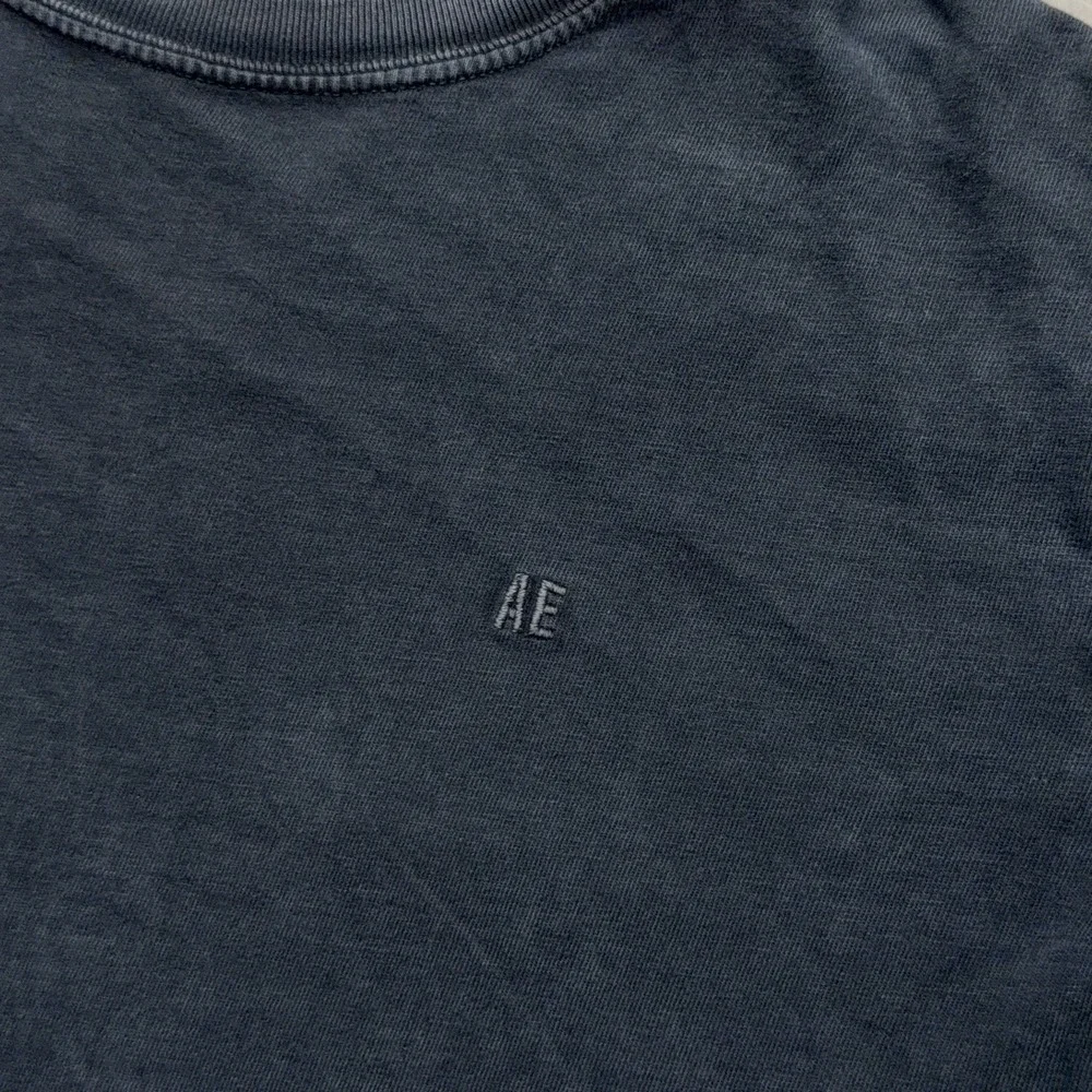 American Eagle Men's Long Sleeve Casual Tee Shirt Acid Wash Grey Logo XS Grunge
